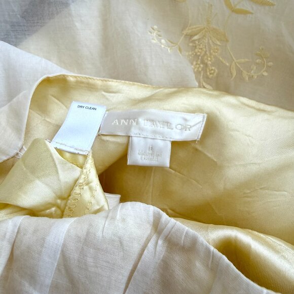 Ann Taylor Dress Light Yellow Embroidered Silk Cotton (8) - Picture 8 of 10